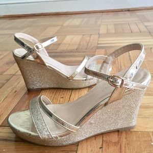 Gold Glitter Platform Wedges